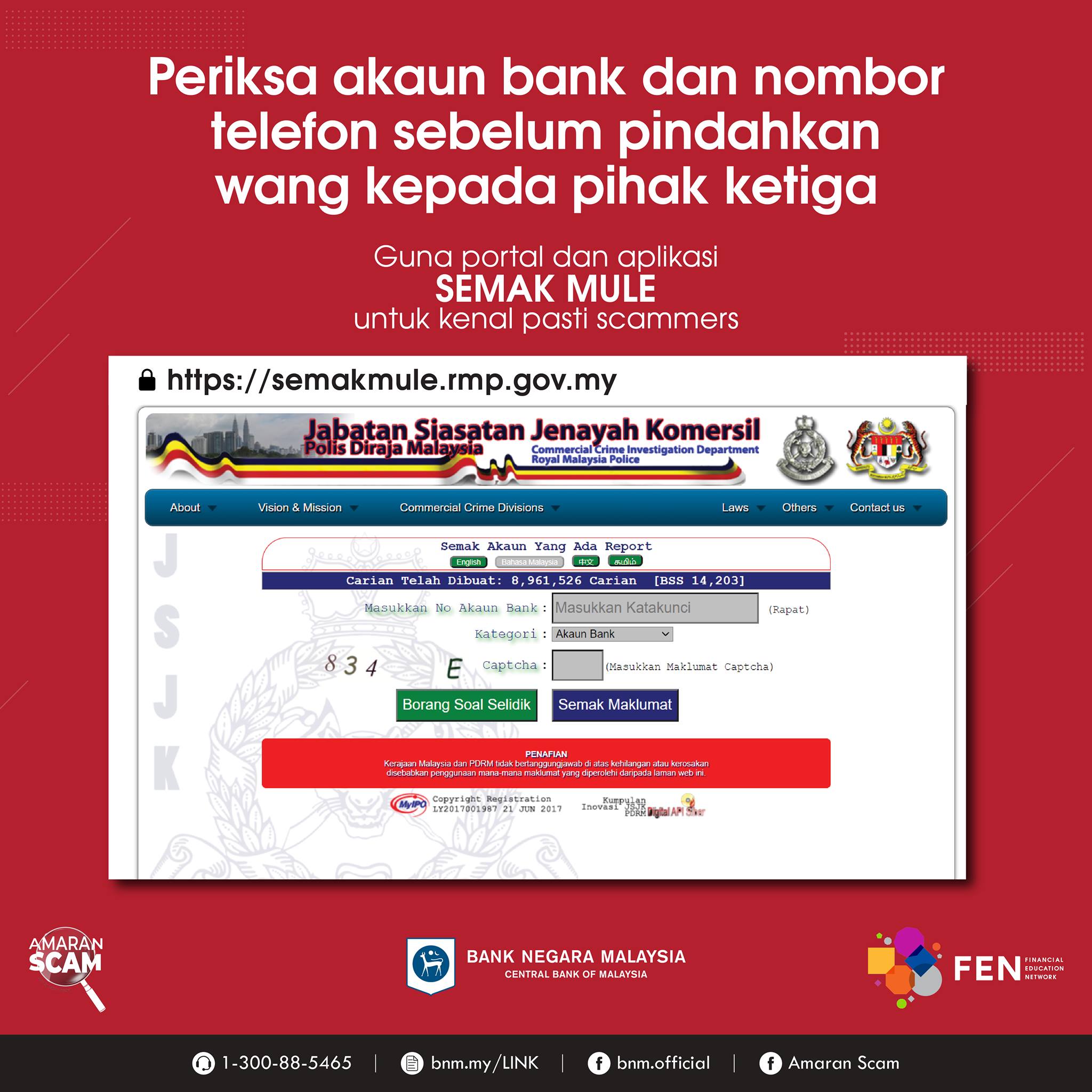 PORTAL SEMAK MULE CCID PDRM – Lembaga Kesedaran Pencegahan Jenayah Malaysia